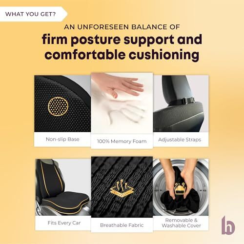 Betterhood Posturepro Premium Car Lumbar Back Support And Seat Cushion Combo | 100% Memory Foam, Cotton Cover, Large Size | Backrest + Coccyx Pillow For Back, Tailbone Pain Relief | Ergonomic (Black)