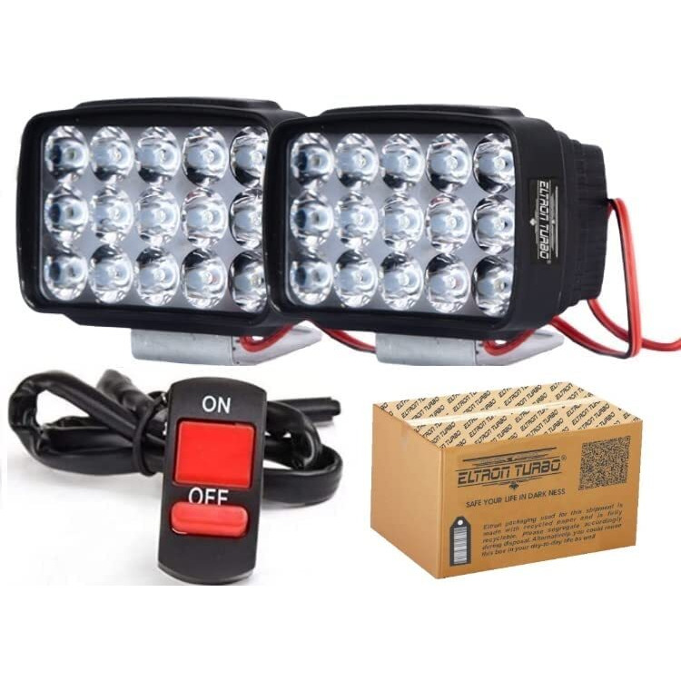 Eltron Turbo Elt541Ygrt Original Imported 12V Dc Power Waterproof 15 Led Fog Head Lamp, Bar Light Off-Roading Universal For All Motorcycle, Bikes, Scooty (Pack Of 2, Free On/Off Switch, White)