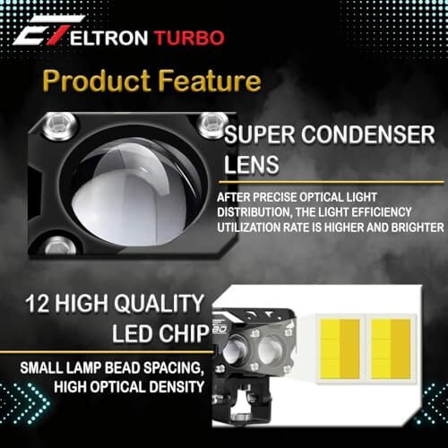 Eltron Turbo Waterproof 2 Year Warranty Super High Bright Dual Lens Mini Driving Power Fog Light Universal All Motorcycle, Bike, Cars Projector Light 2 Color White & Yellow Pack Of 2,12V Dc 145W Each