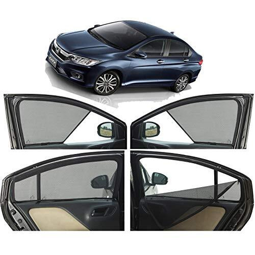 Autofact Magnetic Car Sunshades Compatible With Honda City Idtech (2014 To 2019) (Set Of 4)  Easy Installation, Uv Protection (Front 2 Half-Cut For Side Mirror Visibility, Rear 2 With Zippers)