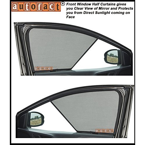 Autofact Magnetic Car Sunshades Compatible With Honda City Idtech (2014 To 2019) (Set Of 4)  Easy Installation, Uv Protection (Front 2 Half-Cut For Side Mirror Visibility, Rear 2 With Zippers)
