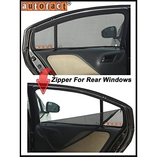 Autofact Magnetic Car Sunshades Compatible With Honda City Idtech (2014 To 2019) (Set Of 4)  Easy Installation, Uv Protection (Front 2 Half-Cut For Side Mirror Visibility, Rear 2 With Zippers)