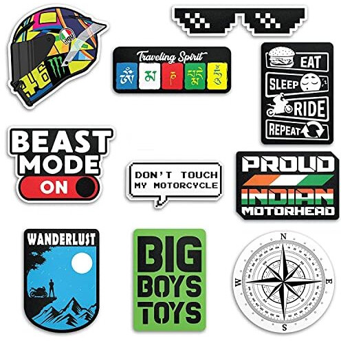 Titu Ki Baatein Adventure Awaits Eat, Sleep, Ride, Repeat Big Boys Toys Wanderlust Bike Decals Stickers For Adventure Enthusiasts | Helmet & Bike Stickers And Graphics | Premium Vinyl Quality