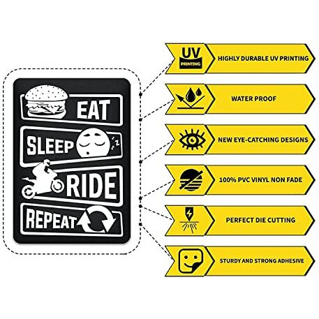 Titu Ki Baatein Adventure Awaits Eat, Sleep, Ride, Repeat Big Boys Toys Wanderlust Bike Decals Stickers For Adventure Enthusiasts | Helmet & Bike Stickers And Graphics | Premium Vinyl Quality
