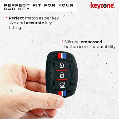 Keyzone Striped Silicone Key Cover Compatible For I10 Grand, I20 Elite, I20 Active, Xcent, Verna 4S, Tucson, Elantra, Grand I10 Nios (3 Button Smart Key, Black)