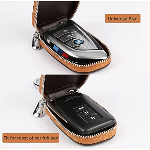 Contacts Genuine Leather Car Remote Key Case | Smart Protection Key Holder | Key Chain Bag | Auto Remote Keyring Wallet (Brown)