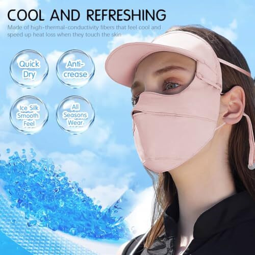 Sannidhi Full Face Mask For Women Sun Protection, Face Cover Upf 50+ Face Mask For Bikers With Detachable Brim, Reusable Summer Cool Ice Silk Face Mask For Running, Hiking (Pink)