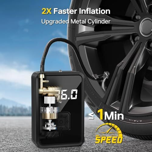 Un1Que Digital Tyre Inflator For Car, 150Psi Electric Car Air Pump, 12V Dc Portable Lcd Display Air Compressor, Fast Inflation Speed Air Inflator For Car(Black-Orange)