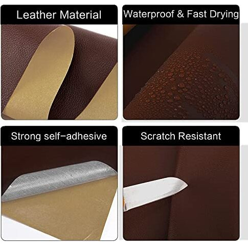 Vinsu Leather Repair Patch Tape Kit For Couches Adhesive For Leather Vinyl Couch Furniture Sofa Car Seat Belts Handbags Jackets First Aid Patch 30Cm*60Cm (Brown)