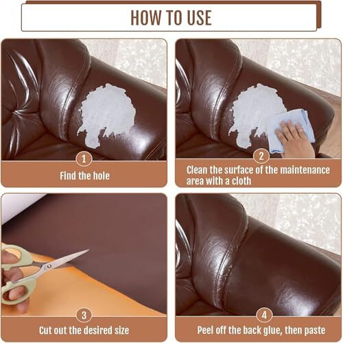 Vinsu Leather Repair Patch Tape Kit For Couches Adhesive For Leather Vinyl Couch Furniture Sofa Car Seat Belts Handbags Jackets First Aid Patch 30Cm*60Cm (Brown)