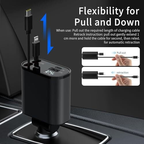 Proodos Retractable Car Charger Car Accessories | 4 In 1 Car Charger Fast Charging | Compatible With Iphone & Type C | 120W Super Fast Charging Retractable Cables (32 Inch) Rectangle