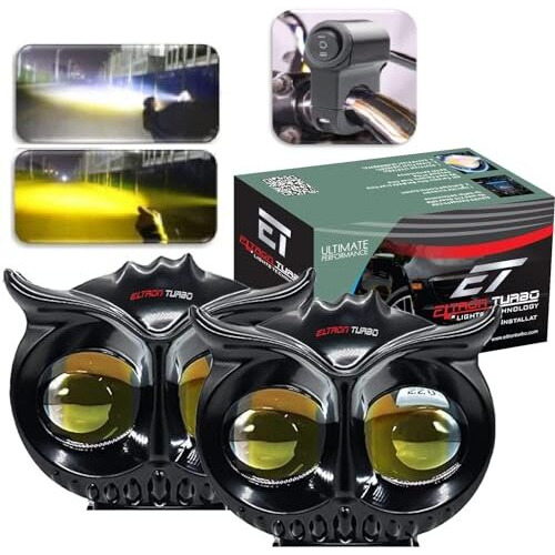 Eltron Turbo 1 Years Warranty Owl Shape Imported Fog Led Light 12V-24V 110W Dc, Heavy Aluminium Material Yellow And White Beam Off-Roading For All Motorcycle, Scooty, Car (Pack Of 2 With Switch)