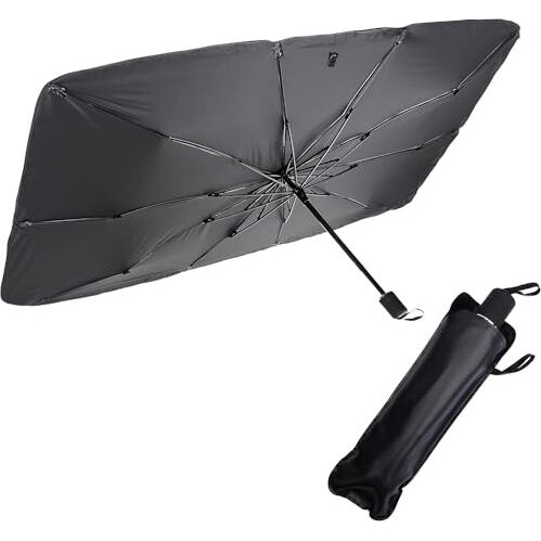 Auto Hub Front Window Sunshade For Car, Car Sunshade For Front Windshield, Car Umbrella For Windshield- Universal Fit- 240T Silver Coated Fabric