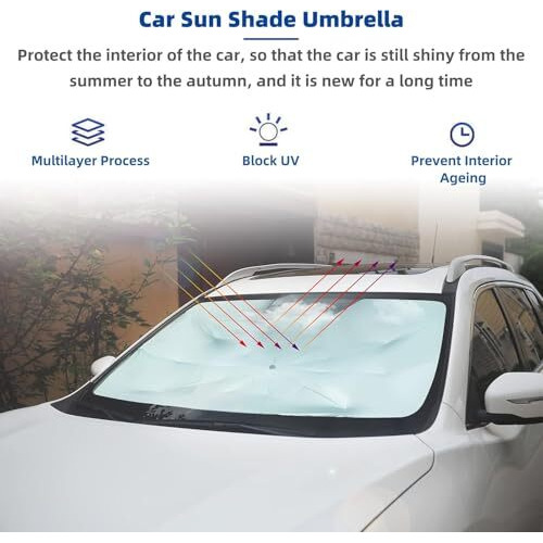 Auto Hub Front Window Sunshade For Car, Car Sunshade For Front Windshield, Car Umbrella For Windshield- Universal Fit- 240T Silver Coated Fabric