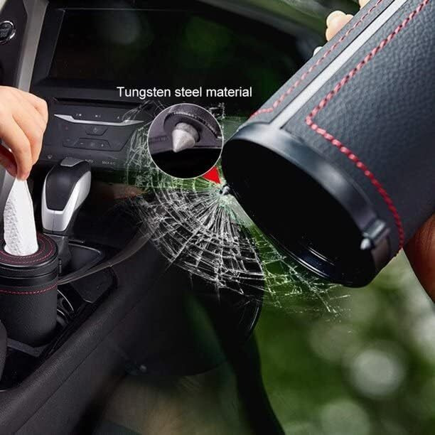 Automaze Pu Leather Plus Abs, Car Cylindrical Cup Holder Tissue Holder Box With 3 Ply 40 Pulls Tissues (Black)