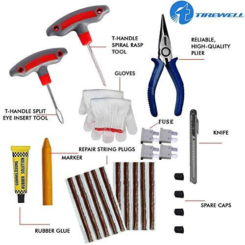 Tirewell Tw-5005 10 In 1 Universal Tubeless Tyre Puncture Kit With Storage Bag, Emergency Flat Tire Repair Patch Tool Bag For Car, Bike, Suv, & Motorcycle