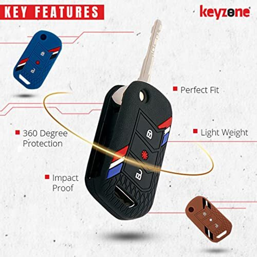 Keyzone Striped Silicone Key Cover Compatible For Mahindra Thar Roxx, Xuv3Xo, Scorpio-N, Xuv700, Thar,Xuv400, Xuv300, Bolero Neo, Marazzo, 3 Button Flip (Black)