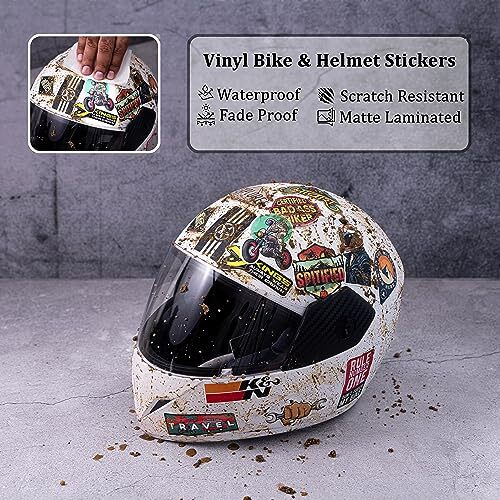 Junkyard Waterproof Helmet Stickers For Bike Riders (Pack Of 43)