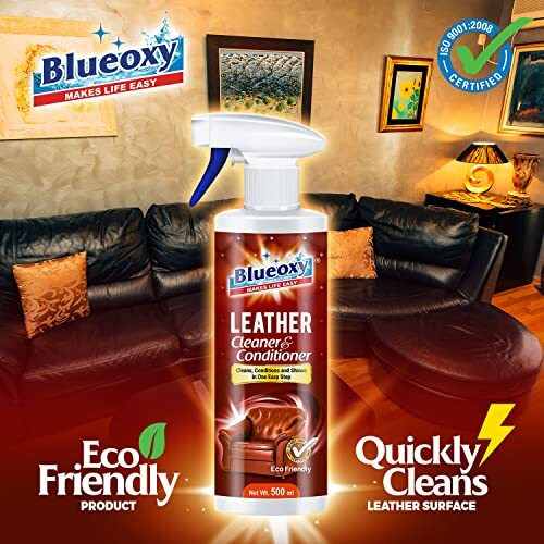 Blueoxy Leather Cleaner And Conditioner | Leather Cleanser | Ideal For Leather Furniture, Auto Interiors & More | Car Interior Detailing | Ecological Formulation | 500 Ml Spray | Qty 1