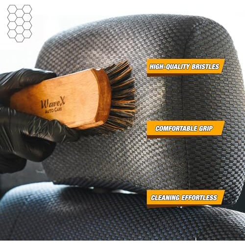 Wavex Plastic Car Cleaning Brush|Works Dry And Wet With Car Interior Cleaner Liquid, Car Seat Cleaner|Also Acts As Interior Car Duster, Beige