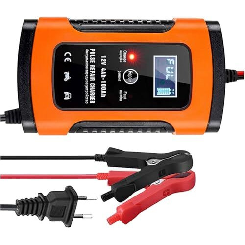 Pesoma Fully Automatic Car Battery Charger 5A 12V, Battery Charger For Car, Bike & Maintainer- Eu Plug For Battery Including Calcium Batteries-Led With Flickering Tinted Glass Controller Pack Of 1
