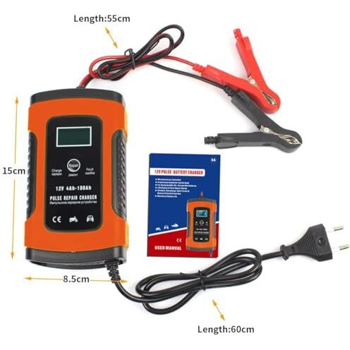 Pesoma Fully Automatic Car Battery Charger 5A 12V, Battery Charger For Car, Bike & Maintainer- Eu Plug For Battery Including Calcium Batteries-Led With Flickering Tinted Glass Controller Pack Of 1