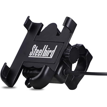 Steelbird Universal Bike Mount Phone Holder 360 Degree Rotating Handlebar Cradle Stand For Bicycle, Motorcycle, Fits All Smartphones (Mobile Holder With Usb Charger)
