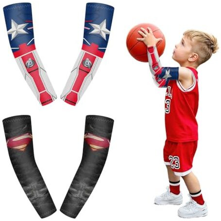 Snowie Soft 2Pairs Cooling Uv Protection Arm Sleeves For Kids Aged 5-10, Upf 50+ Protective Summer Hand Cover Arm Sleeves For Boys, Cool Spider Man Breathable Outdoor Sports Arm Sleeves For Kids Boys