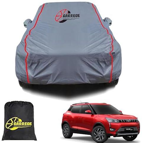 Garrege Mahindra Xuv300 Car Cover For Waterproof All Weather, Outdoor Full Cover Rain Sun Uv Protection With Inner Side Ultra Soft Cotton 6 Layers With Blue Piping And Mirror With Anteena Packet