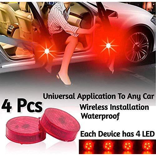 Acutas 4 Pcs Universal Waterproof 5 Led Wireless Car Door Warning Lights (Red, 2Pairs 4Pcs)
