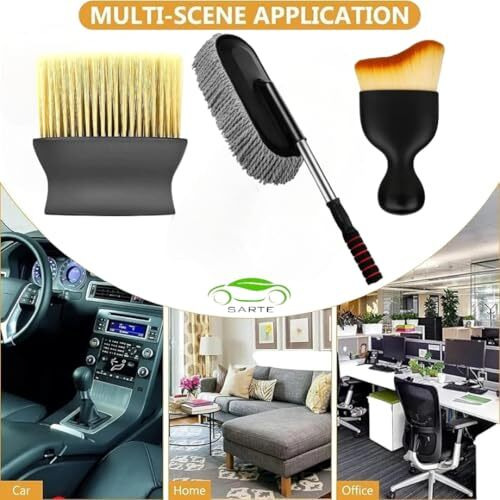 Sarte Car Cleaning Brush And Microfiber Duster With Extendable Handle Combo Interior Detailing Brush Dusting For Car Exterior Ac Vents Car Interior Cleaning Dashboard Cleaner Car Duster 3 Pc Combo