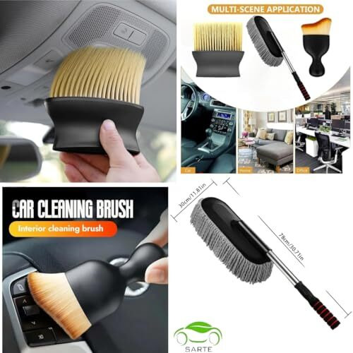 Sarte Car Cleaning Brush And Microfiber Duster With Extendable Handle Combo Interior Detailing Brush Dusting For Car Exterior Ac Vents Car Interior Cleaning Dashboard Cleaner Car Duster 3 Pc Combo