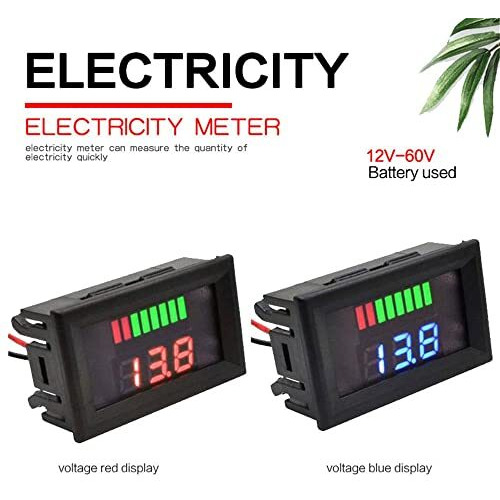 Techtonics Dc 12V-60V Lead-Acid Li-Ion Digital Battery Capacity Indicator Charge Tester Voltmeter, Black