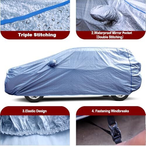 Garrege Triber Body Cover Waterproof With Mirror And Antenna Pocket And Soft Cotton Lining For Car (Full Bottom Elastic Triple Stitched) (Metallic Silver) Blue Piping Style