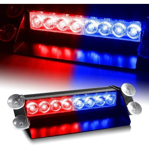 Auto Hub Waterproof 8 Led Red Blue Police Flashing Light For All Cars- Material Metal & Plastic, 1 Unit