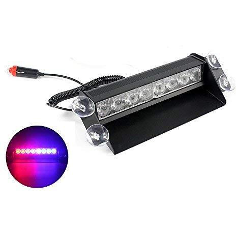 Auto Hub Waterproof 8 Led Red Blue Police Flashing Light For All Cars- Material Metal & Plastic, 1 Unit