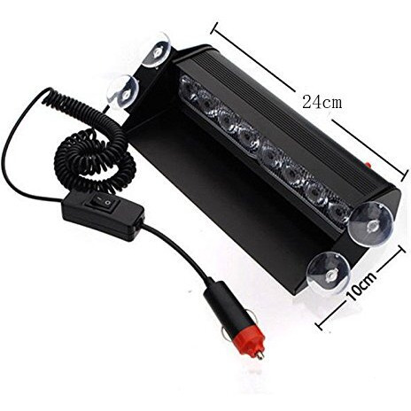Auto Hub Waterproof 8 Led Red Blue Police Flashing Light For All Cars- Material Metal & Plastic, 1 Unit