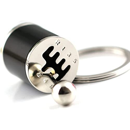 Heavy Driver Alloy 6Speed Creative Auto Part Model Gear Box Keychain Chrome Six-Speed Manual Transmission Shift Lever Keyring Key Chain Turbo Car Gear Shift Stick Knob Keyfob - (Black)