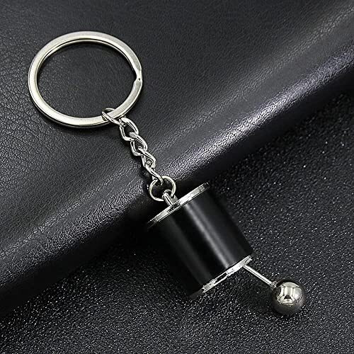 Heavy Driver Alloy 6Speed Creative Auto Part Model Gear Box Keychain Chrome Six-Speed Manual Transmission Shift Lever Keyring Key Chain Turbo Car Gear Shift Stick Knob Keyfob - (Black)