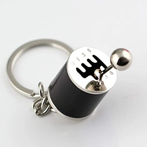 Heavy Driver Alloy 6Speed Creative Auto Part Model Gear Box Keychain Chrome Six-Speed Manual Transmission Shift Lever Keyring Key Chain Turbo Car Gear Shift Stick Knob Keyfob - (Black)