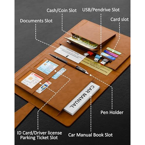 Fedus Faux Leather Premium Car Document Holder Car Storage Organizer, Car Registration And Insurance Trunk Holder For Driving Licence Owner Manual, Puc Rc Paper, Vehicle Glove Box Document Bag Wallet
