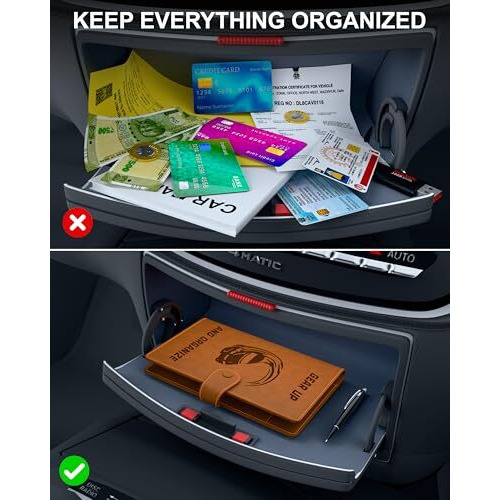 Fedus Faux Leather Premium Car Document Holder Car Storage Organizer, Car Registration And Insurance Trunk Holder For Driving Licence Owner Manual, Puc Rc Paper, Vehicle Glove Box Document Bag Wallet