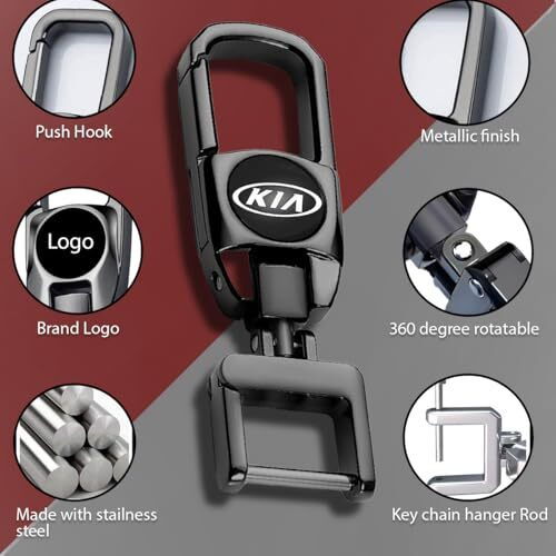 Contacts Heavy Duty Stainless Steel Key Chain Compatible With Kia Seltos | Sonet | Carens, Black