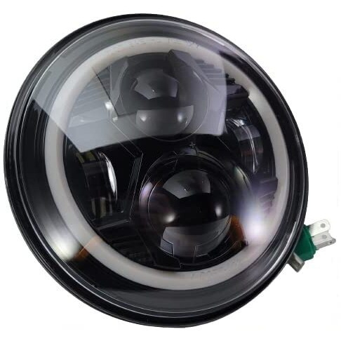 Eltron Turbo Imported Warranty Dc Power Full Ring Drl 7 Inch Headlight Front Led Headlight Bulb White And Yellow, Angel Eye Lamp Compatible For All Thar & Bullet Models, Hi/Low Beam Amber (Pack Of 1)