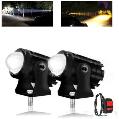 Fabtec Mini Driving Fog Light Lamp Projector Lens Led Spotlight Dual Color Led Light System For Motorcycle,Bikes&Scooters With On-Off Switch(12V,30W),Black