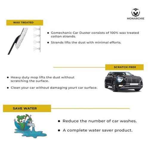 Premium White Washable Car Duster With Long Plastic Handle - International Quality, Scratch-Free Cleaning For Your Car
