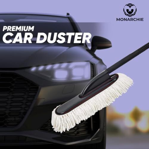 Premium White Washable Car Duster With Long Plastic Handle - International Quality, Scratch-Free Cleaning For Your Car
