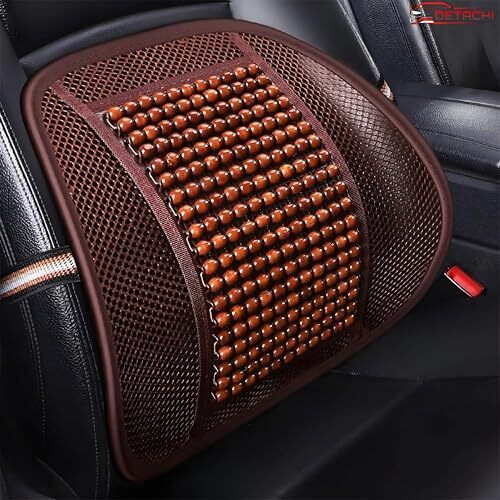 Detachi Car Seat Wooden Beads Lumbar Support Comfortable Back Rest Support, Wooden Beads Seat Cover For Driver, Adjustable Elastic Straps With Adustable Belt For Office, Car, House