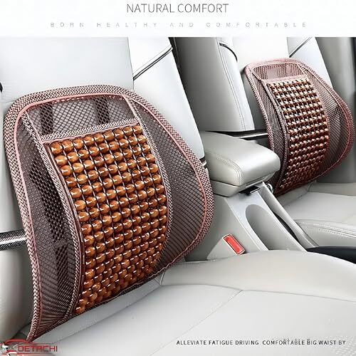 Detachi Car Seat Wooden Beads Lumbar Support Comfortable Back Rest Support, Wooden Beads Seat Cover For Driver, Adjustable Elastic Straps With Adustable Belt For Office, Car, House