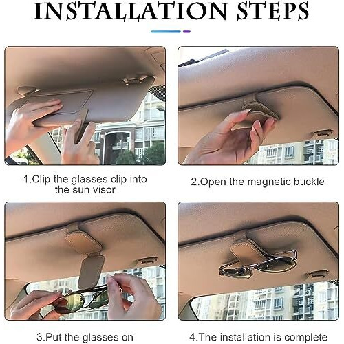Plenaro Sunglass Holder For Car Visor Clip, Magnetic Leather Car Sunglasses Holder Eyeglass Hanger Clip For Car Visor, Universal Auto Interior Accessories (Grey)